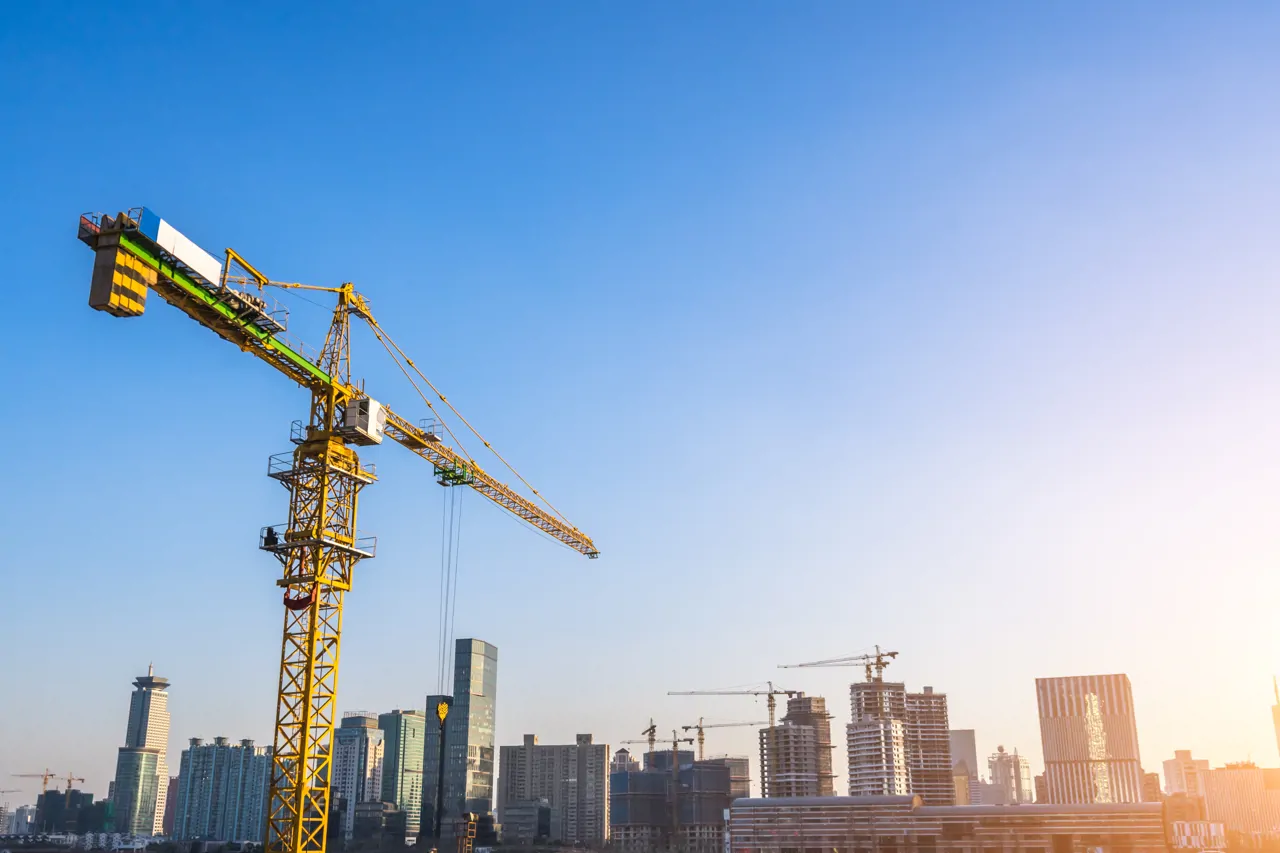 Crane above a city centre construction site